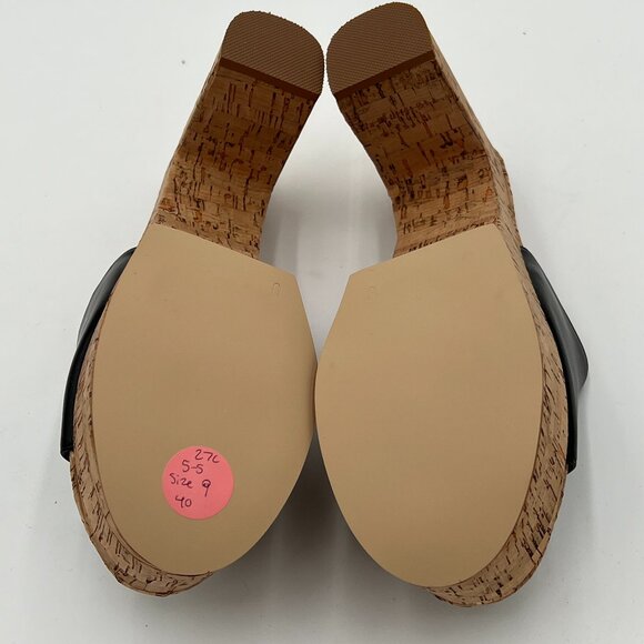 FOWT Black Cork High Chunky Heel Backless MulesPlatform Open Toe Sandals - Picture 6 of 6